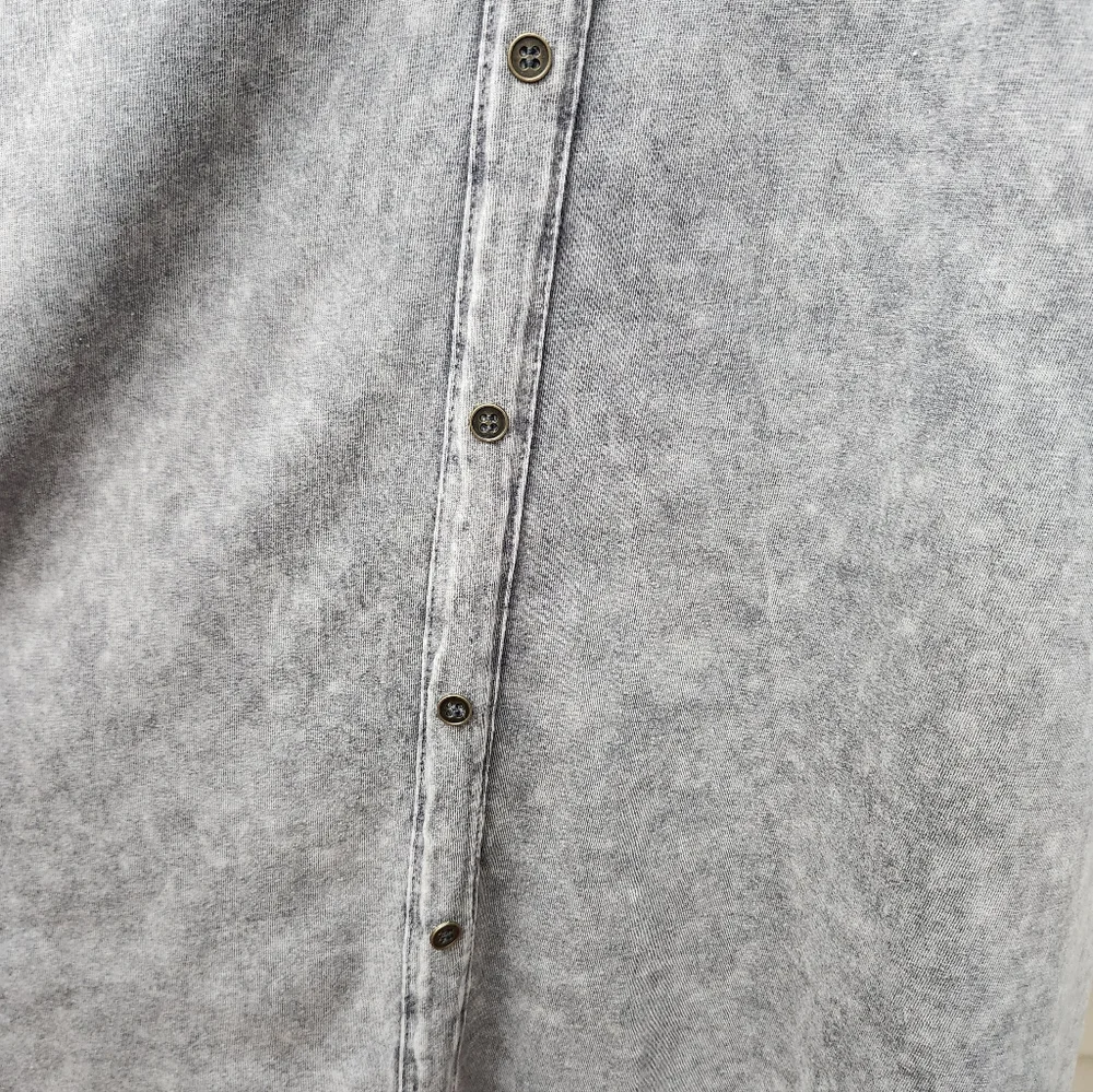 bluheaven Gray Acid Wash Knit Dress Off-Shoulder Faux Button-Up Ruffle Pockets